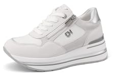QUEEN HELENA Zapatillas de piel con cuña Zapatillas de deporte con cremallera lateral para mujer QH9013, Color blanco., 38 EU