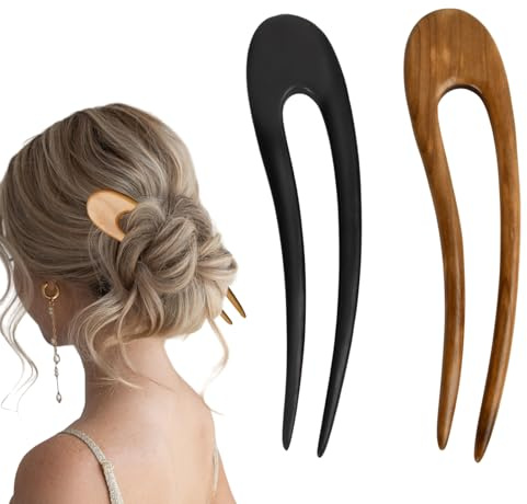 2 Stück Haargabel U-Förmige, 15.5 cm Holzhaarstöcke für Hochsteckfrisuren, Sandelholz Haarnadeln Französischer Stil Haarstäbchen Gabel, Retro Haar Chignon Stifte für Mädchen Frauen