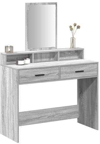 vidaXL Modern Grå Sonoma Vanity Med Spegel | Sovrumsdressing Table Konstruerat trä Kompakt Och Stilren Design Gott om Förvaring Lådor Makeup Skönhetsstation Bänk Möbler Inredning