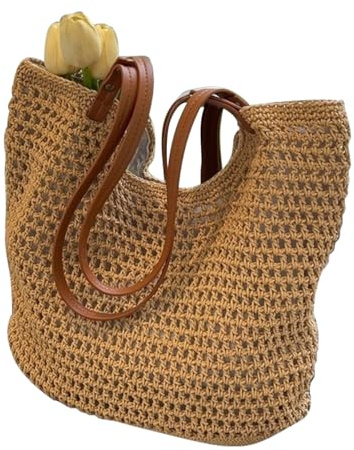 YayaVrillant Geflochtene Tasche, Korbtaschen Damen, Strohtaschen Damen, Korbtasche Geflochten, Basttaschen Sommer, Basttasche Shopper, Korbtasche