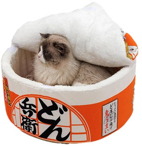 Lits drôles couverts pour chats - design nouilles instantanées amusant, intérieur doux, structure enveloppante, coussin chaud | Lit pour chats en hiver, maison douillette, cachette confortable, repos