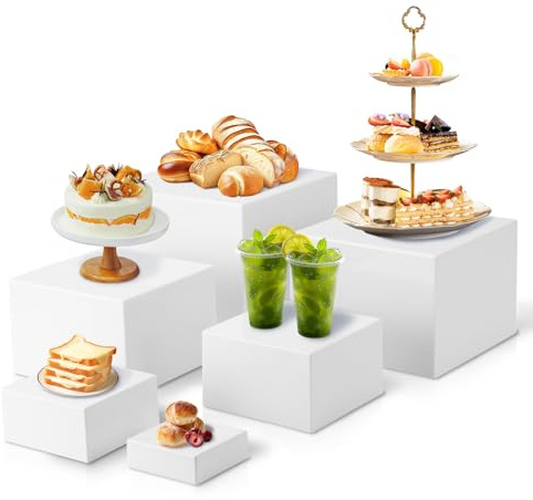 Wakects Buffet Ställ, Tårtställ Buffet, 6 St Tårtställ Kubställ med Ihåliga Bottnar, för Desserter, Bufféer, Kosmetik, Samlarföremål Display (Vit)