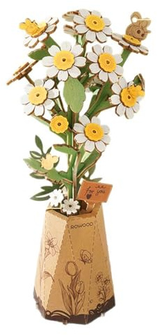Nicear Puzzle 3D en bois pour adultes, bouquet de fleurs, kit de bricolage, fleur de camomille éternelle, cadeau romantique pour elle, maman, Noël, anniversaire, Saint-Valentin