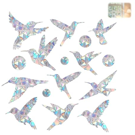 Nevoluxer 48 adesivi prisma per finestre, prismi arcobaleno finestra adesivi anti-collisione per prevenire le collisioni degli uccelli, stile colibrì