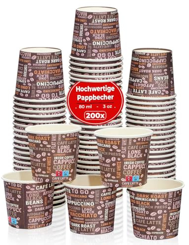 MH QUALITY Taza de café To Go de 80 ml, 200 vasos de papel desechables, ecológicos y reciclables, para bebidas calientes y frías