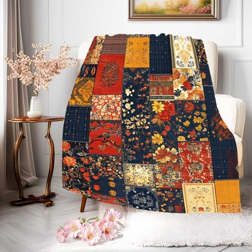 Manta De Forro Flower Printed Patchwork Mantas Súper Suave Blanket Cálida Frazada para Descanso Habitacion Dormitorio M
