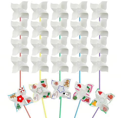 Tsangbaby 25pcs Novelty DIY Pinwheel Craft for Kids, Windmills for Children, Make Your Own Windmill Kits Bulk Summer Spring Easter Craft Kit for Boys Girls, Arts Craft Party Activity