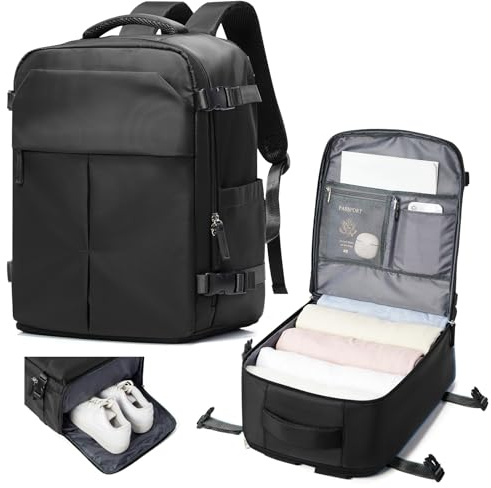 suradar Mochila Viaje Cabina Avion 40x30x20 para Ryanair Wizz Vueling, Bolsa Viaje 40x30x20 Equipaje de Mano Mochilas Portatil 15,6 Pulgadas Mochila para Trabajo Colegio Hombre Mujer Negro