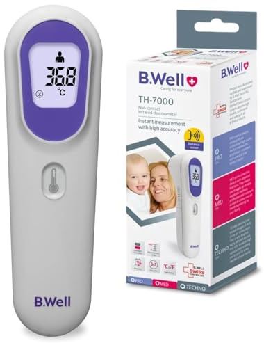 B.Well Swiss – Thermomètre Infrarouge Sans Contact TH-7000 – 3 en 1, Écran LCD, Mode Nuit, Mesure Rapide, Mémoire 10 Valeurs – Fiable et Qualité Suisse