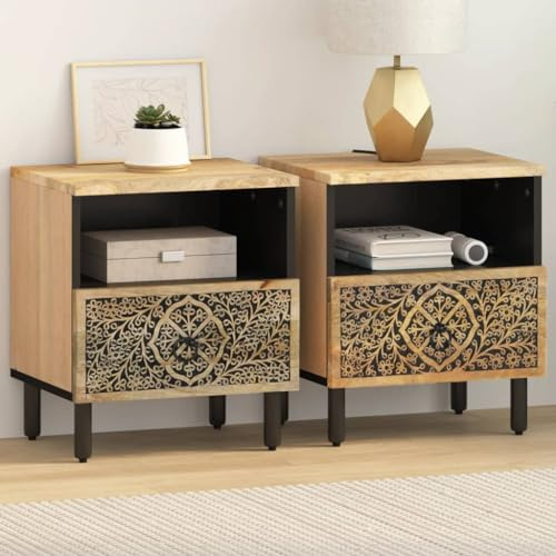 Frdhee Cómoda mesita de noche pequeña, mesitas de noche, 2 unidades, 40 x 33 x 46 cm, mango de madera maciza, armario de esquina para dormitorio o sala de estar