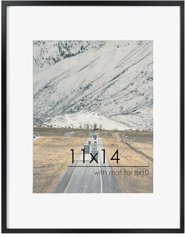 FLYJOE 11x14inch Picture Frame - 11 by 14 Metal Picture Frame With Mat For 8x10 | 14x11 Frame Aluminum | Plexiglass And Hanging Hardware Included | 11x14 Poster Frame | Black
