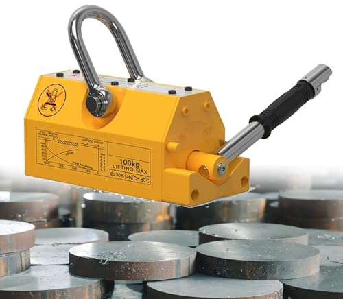 Heavy Duty Magnetische Lifter 600kg Pulling Capacity Neodymium Steel Lifting Magnet with Release,Permanent Lift Magnets for Hoist,Shop Crane,Block,Board (100kg)