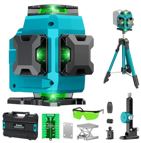 Ecarke Niveau Laser 4D Vert 16 Lignes 4x360° Auto-Nivellement ±2mm | Compatible avec Batterie Makita 18V(Sans Batterie), IP54, Précision ±2mm/10m, Auto-Nivellement ±3°, Trépied 99 cm