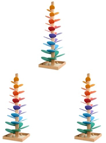 Montessori Klangbaum mit Murmelbahn – Holzspielzeug mit 30 bunten Blättern und 10 kleinen Kugeln for Kinder, Mädchen und Jungen – 3-teiliges Set