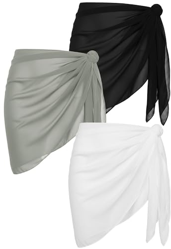Argstar Women Beach Sarong Bathing Suit Wrap Skirt, Black, White, Grey | Bathing Suit Short Bikini Swimsuit Coverups, Quick-dry, Wear as skirt, shawl, or beach cover, Perfect for vacations & pool