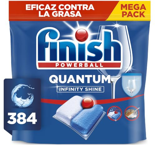 Finish Powerball Quantum Limpieza y Brillo Potentes, Pastillas para lavavajillas, aroma Regular, 384 Pastillas (6 x 64 Pastillas)
