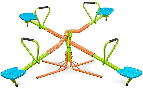 Outdoor Playground 4-Seat Seesaw for Kids 3+, Sturdy Plastic Seat Garten Spielplatz, Außen-Spielplatz-Wippe mit Vier Sitzen,360 Grad Drehbare Stabile Plastiksitz Wippe,190 cm bietet genug Platz
