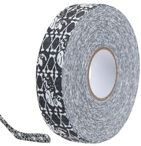 CABODYALS Nastro Adesivo Antiscivolo in Policotone da 25M 24.5mm con TES o Nero e Tibie Incrociate per Mazze da Hockey Racchette Bastoni da Lacrosse Badminton Baseball e Hockey su Ghiaccio