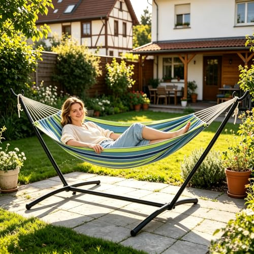 Hängematte mit Stahlgestell, höhenverstellbar 204kg Garten Terrasse Camping