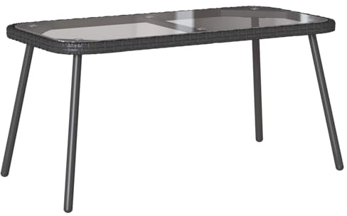 LoogCape Soffbord svart av poly rotting med glasplatta 90 x 45 x 43 cm, väderbeständigt, lättskött, stabilt, som trädgårdsbord, terrassbord, balkongbord och loungebord för utomhusbruk