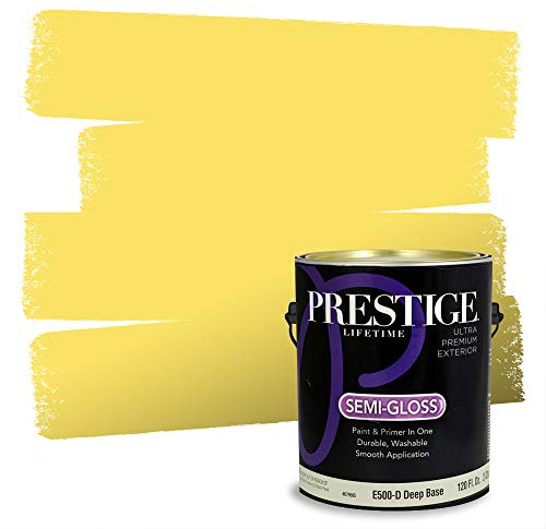PRESTIGE Paints Exterior Paint and Primer In One, 1-Gallon, Semi-Gloss, Comparable Match of Benjamin Moore* Delightful Yellow*
