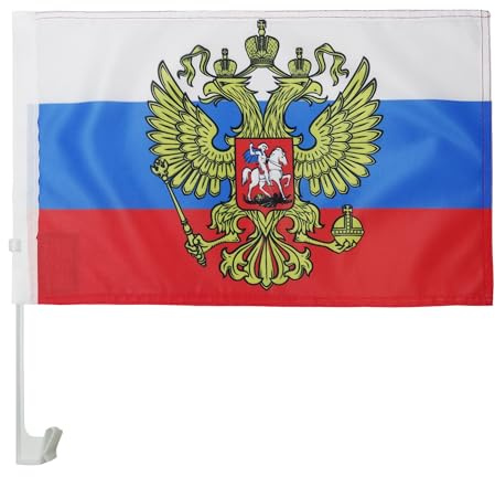 AZ FLAG Autofahne Russland mit Adler 45x30 cm Mesh-Polyester Saugnapf | Für außen Russische Autoflagge genähte wetterfeste Ausführung mit Kunststoffstab