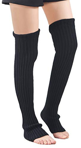 Leotruny Women's Winter Over Knee High Footless Socks Knit Leg Warmers (Black)