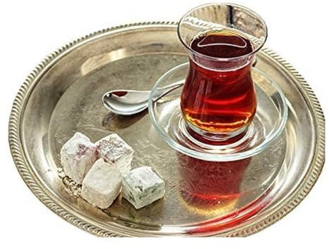 Topkapi Ajda-Sultan Juego turco de té de 18 piezas, 6 vasos de té, 6 platillos, 6 cucharillas de té, juego completo, transparente