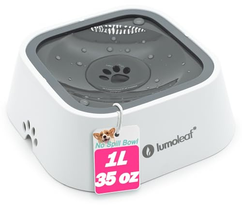 LumoLeaf No Spill Water Bowl for Dogs, Slow Feeder for Messy Drinkers, Drip-Free & Splash-Proof Design (1L Grey)