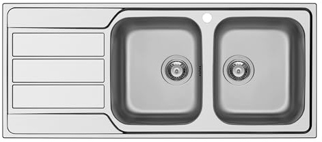 SCHOCK | Fregadero de cocina Master D200 de 2 senos con escurridor de acero inoxidable, junta preinstalada, 1160 x 500 mm