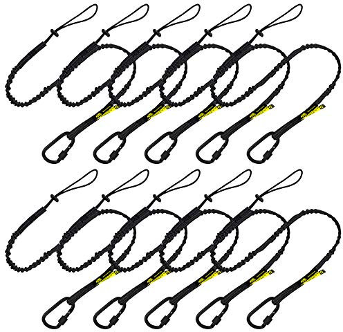 BearTOOLS Long Reach Extended Tool Safety Lanyard – Safety Fall Protection – Aluminium Screw Lock – Twin Locking Attachments - Ultra-Sturdy (Black 10PK)