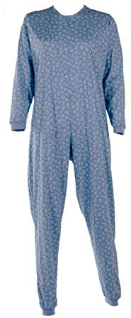 EMY Full jumpsuit för äldre, med dragkedja bak anti-manipulation, Blå blomma, S