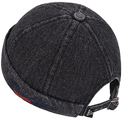 HUIYAO Vintage Denim Beanie Hat Docker Cap für Männer Frauen, Mode Freizeit Stickerei Brimless Hat Harbour Caps Verstellbar