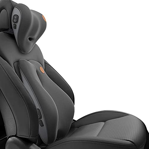 Ergocar Lendenwirbelstütze Kissen & Nackenkissen für Büro/Auto/Gaming-Stuhl, Linderung von Rückenschmerzen, Atmungsaktiv Memory-Schaum, Elektrisches Massagekissen, Schwarz-Massage
