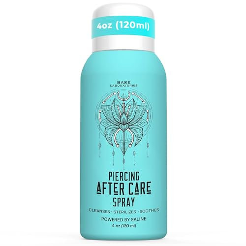 Base Labs Piercing Spray | Reinigt, Desinfiziert & Beruhigt | Saline Solution zur Piercing Pflege | Heilendes Desinfektionsmittel Piercing für Ohren-, Nasen,- Körper und Bauchnabel-Piercings |120 ml