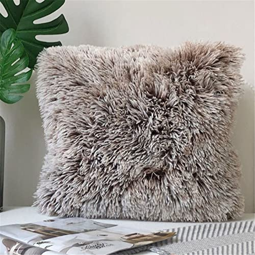 RAILONCH Zierkissenbezüge 45 x 45 cm Weicher Schaffell Deko Kissen Kunstfell Langhaar Plüschkissen Zierkissen Kissenbezug für Sofa (Hellbraun)
