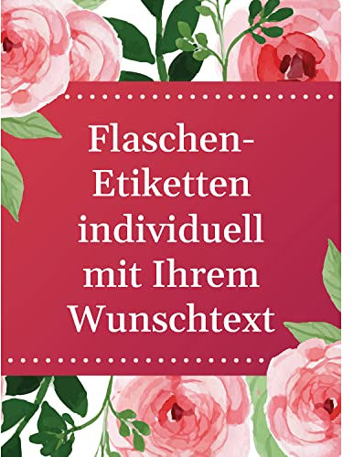 8 Flaschenetiketten selbstklebend mit Text personalisiert - Etikett Rosa Rosen - Flaschen Aufkleber für Wein oder Sekt