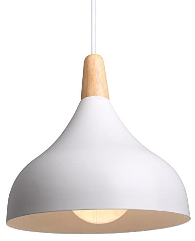 iDEGU Lampada a Sospensione Retrò LED Lampada a Soffitto in Legna Metallo Moderna Lampadario a Forma di Goccia Stile Scandinavo Plafoniera per Soggiorno Sala Da Pranzo Camera, 20 cm (Bianco, 1 Pezzo)