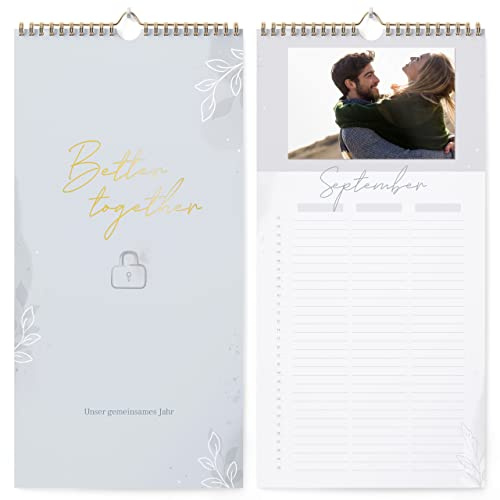 kind of hazel® Wandkalender für zwei Better Together – 3 Spalten | Stilvoller Fotokalender zum Selbstgestalten, undatiert und groß – hochwertiger Kalender mit Goldfolienprägung