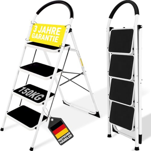 𝐂𝐑𝐀𝐅𝐓𝐅𝐔𝐋𝐋 Trittleiter CF-130A | 𝟑 𝐉𝐀𝐇𝐑𝐄 𝐆𝐀𝐑𝐀𝐍𝐓𝐈𝐄 - 2-5 Stufen Leiter - Klapptritt - Treppenleiter - Klappleiter - Haushaltsleiter - Stehleiter - Mehrzweckleiter (4 Stufen)