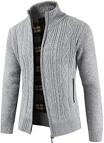 YAOHUOLE Chaqueta de punto para hombre de manga larga, jersey para hombre de manga larga, cárdigan con patrón trenzado, chaqueta de punto grueso, cálido en invierno, XL