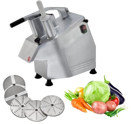 GastroHero Gemüseschneider I Elektrischer Gemüseschneider I 300 kg/h Leistung I 5 Scheiben Ø 2-7 mm I Aluminium I Gemüse-Cutter für Gastronomie