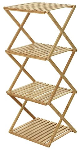 Spetebo Klappbares Bambus Standregal mit 4 Ablagen - 94 cm H - Praktisches Allzweck Faltregal - Deko Regal für Blumen Pflanzen Bücher Wohnzimmer Badezimmer Flur