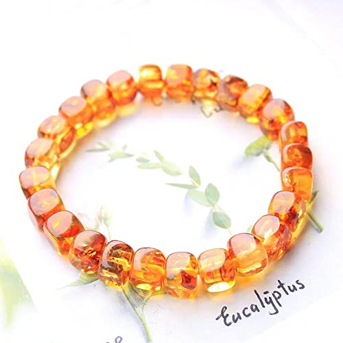 OBCPD Natürliche Piebald Gelb Bernstein Würfel Perlen Armband 8mm Würfel Bernstein Frauen Männer Heilung Stretch