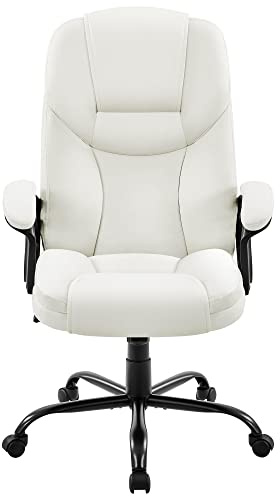 costoffs Faux Leather Executive Office Chair Height Adjustable Desk Chair with Sturdy Metal Base, Swivel Caster,White