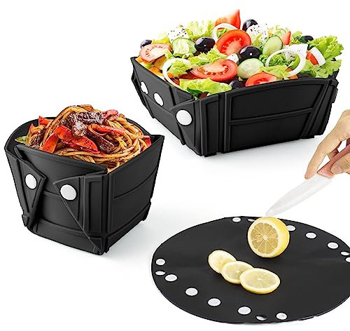 ROSPRETTY Cuenco plegable Ideal para Camping, Plato de Silicona Plegable, Cuenco plegable Cuenco Portátil, Platos Camping, para Viajes al aire libre Camping, Negro