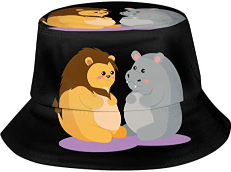 Herren Damen Sommerhut Löwe- Und Nilpferd-Cartoon-Zoo Strandhut Vintage Fischer Hüte Komfortables Strand Sonnenhut Für Wandern Freien Reisen