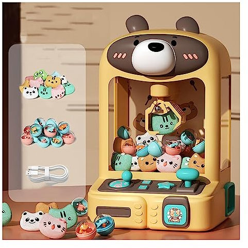 Alacritua Mini Machine À Griffes Machine à Pinces pour Enfants avec 30 Peluches,10 Gashapons Sweets Machine for Home Candy Grabber Cadeau d'anniversaire pour Enfant,Bear