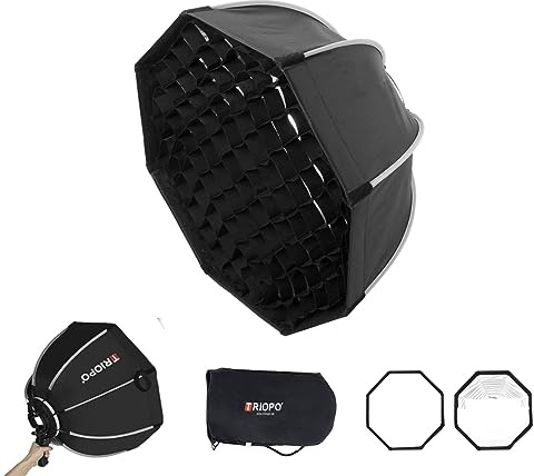 Triopo Softbox 21,6 Zoll/55 cm mit Wabengitter, Achteck-Schirm-Fotografie-Softbox für Godox V860 V850 TT600 TT685 TT685II YN560 III IV JY-680A usw. Blitz-Speedlite-Speedlight-Softboxen (KS2-55)