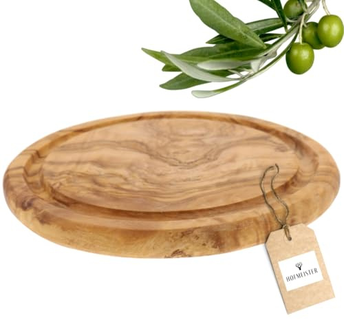 HOFMEISTER® Rundes Brett mit Saftrille, aus Olivenholz, 20 cm